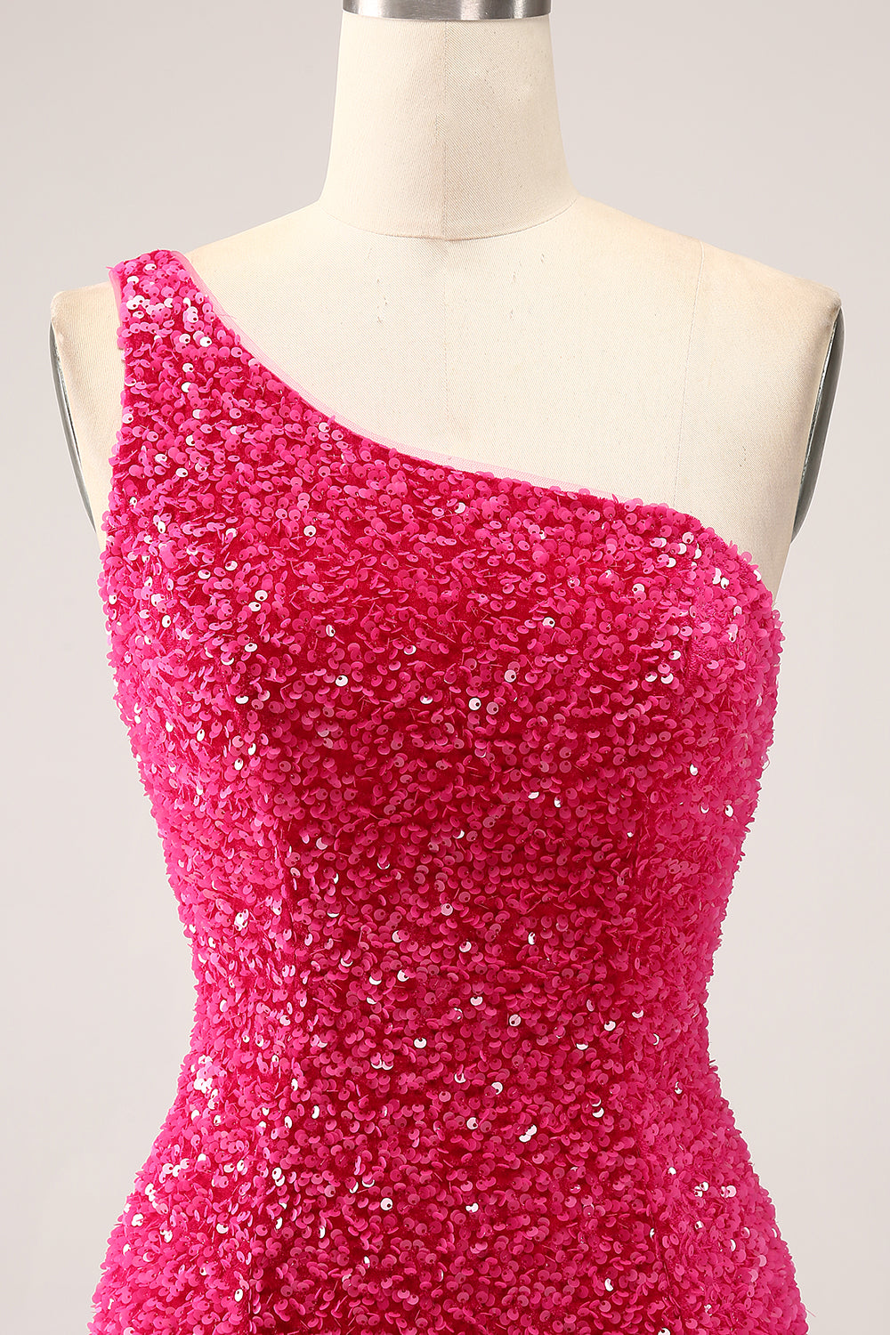Sparkly Fuchsia Mermaid One Shoulder Long Sequin Prom Dress med Slit