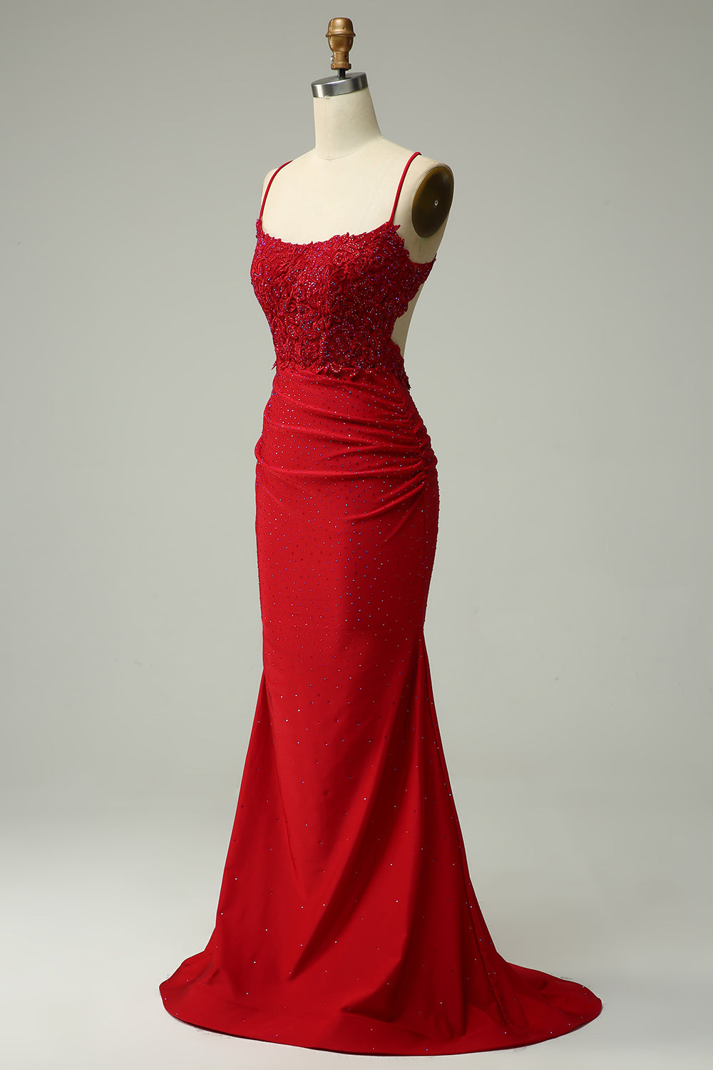 Mørkegrønn Havfrue Halter Lang Ballkjole med Appliques Beading