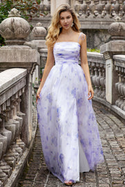Lavendel Flower A Line Spaghetti stropper Long brudepike kjole med Slit