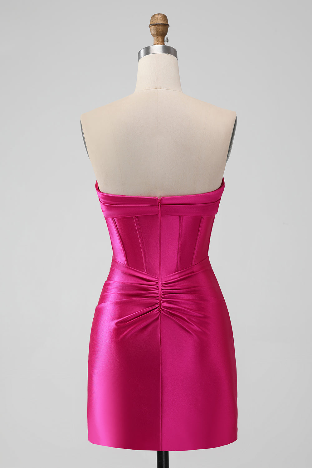 Stilig Fuchsia Bodycon Sweetheart Sateng Korsett Kort Homecoming Kjole