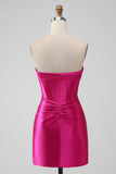 Stilig Fuchsia Bodycon Sweetheart Sateng Korsett Kort Homecoming Kjole