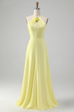 Gul A Line Halter Cut Out Long brudepike kjole med blomst