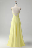 Gul A Line Halter Cut Out Long brudepike kjole med blomst