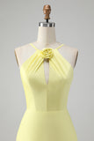 Gul A Line Halter Cut Out Long brudepike kjole med blomst