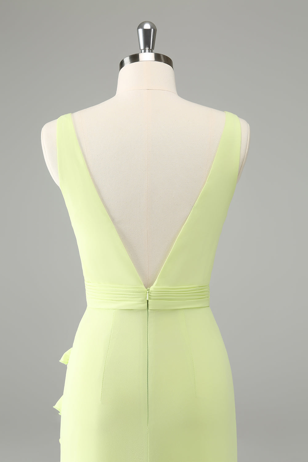 Lime Deep V Neck Ruffles Bryllup Guest kjole med Slit