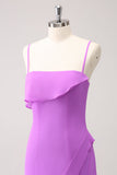 Tahiti Ruffle Spaghetti Stropper Chiffon Lang Brudepike Kjole Med Splitt