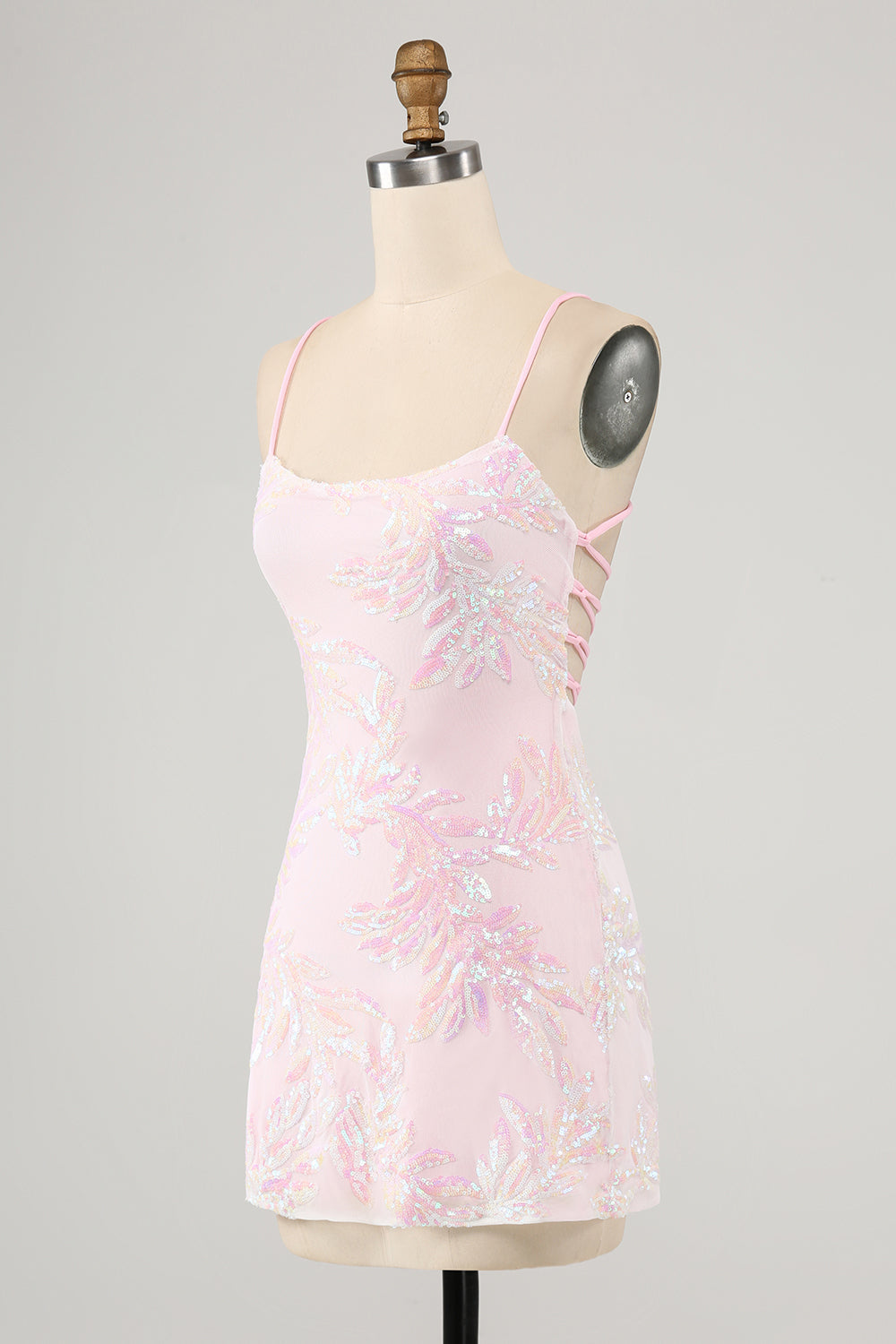 Rosa spaghettistropper Bodycon Homecoming kjole med kryssende rygg