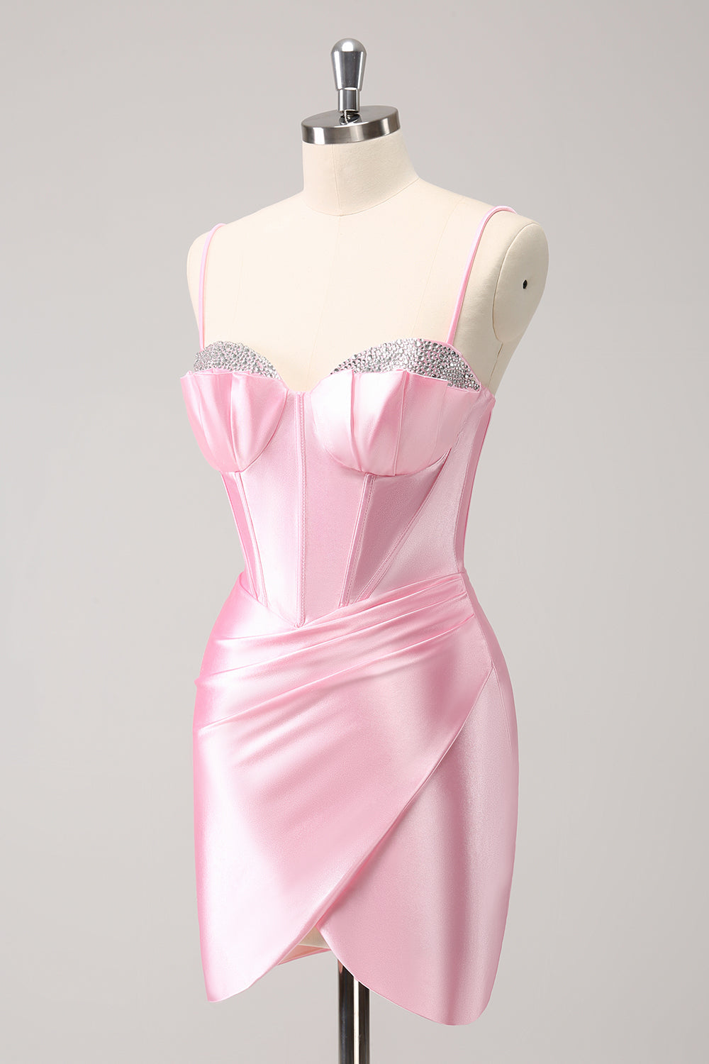 Glitrende Rosa Spaghetti Stropper Stram Homecoming Kjole med Perle