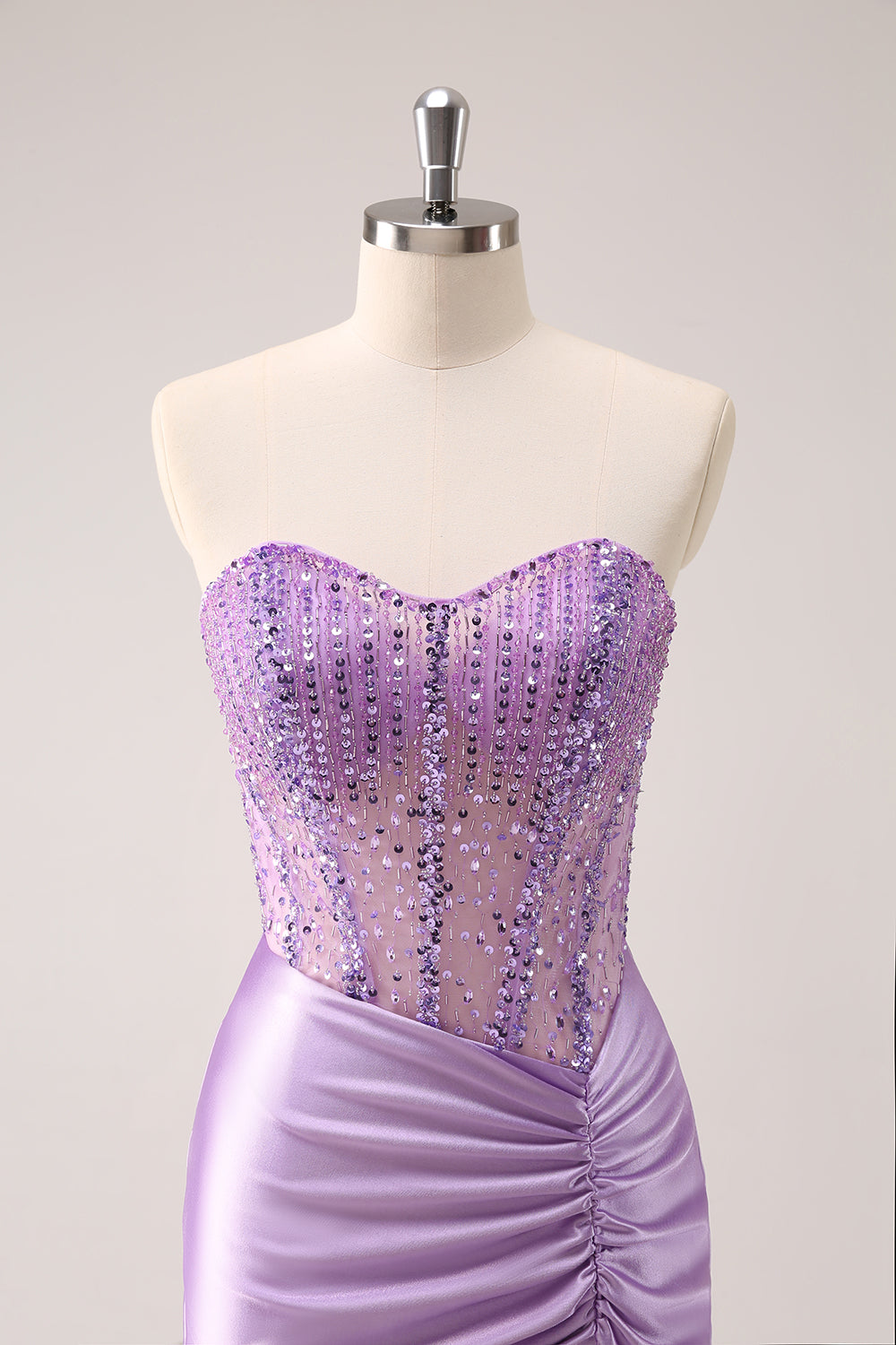 Glitrende Beading Lilac Korsett Kort Stram Homecoming Kjole