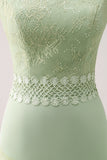 Grønn Floral Rufffled Chiffon Brudepike Kjole med Blonder