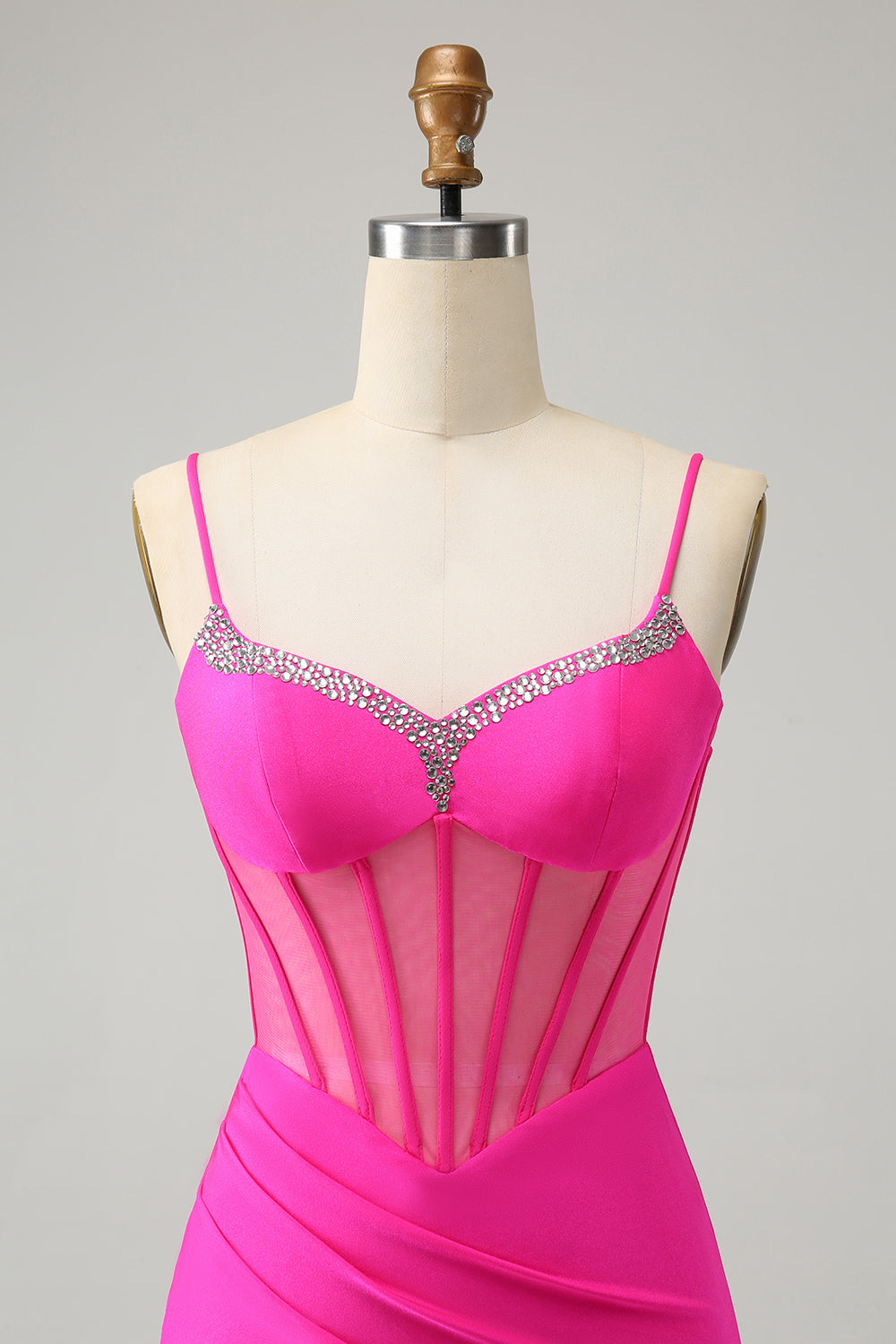 Glitter Fuchsia Beaded Tight Corset Kort Homecoming Dress med Slit
