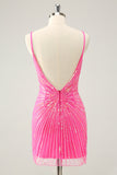 Spaghetti stropper Fuchsia Bodycon Homecoming kjole med paljetter