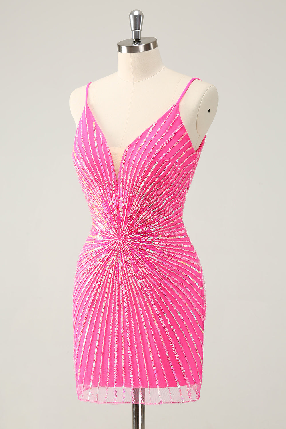 Spaghetti stropper Fuchsia Bodycon Homecoming kjole med paljetter