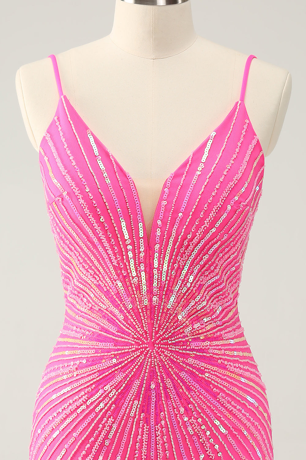 Spaghetti stropper Fuchsia Bodycon Homecoming kjole med paljetter