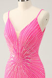 Spaghetti stropper Fuchsia Bodycon Homecoming kjole med paljetter