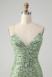 Sparkly Green Bodycon paljetter snører opp kort hjemkomstkjole