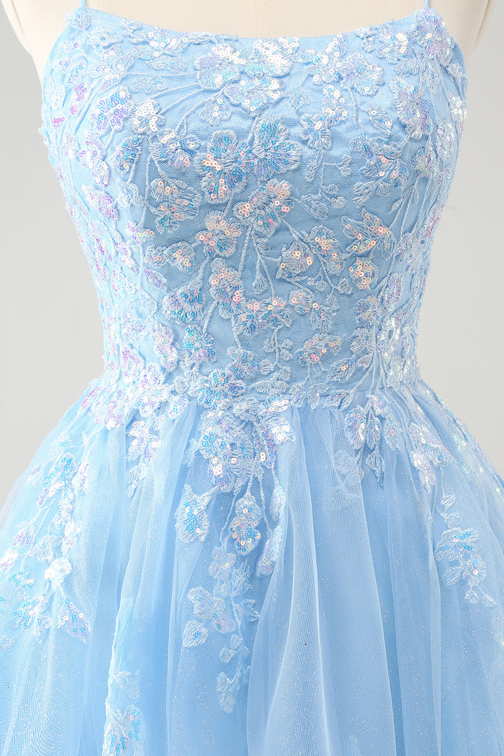 Søt Glitter Lilac A Line Paljetter Kort Lace Up Tilbake Homecoming Kjole Med Applikasjoner