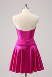 Fuchsia A-Line Sweetheart Korsett Kort Homecoming kjole