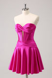Fuchsia A-Line Sweetheart Korsett Kort Homecoming kjole