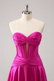 Fuchsia A-Line Sweetheart Korsett Kort Homecoming kjole