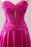 Fuchsia A-Line Sweetheart Korsett Kort Homecoming kjole