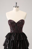 Sparkly Black Pink Sweetheart Tiered Homecoming Dress med perler