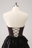 Sparkly Black Pink Sweetheart Tiered Homecoming Dress med perler