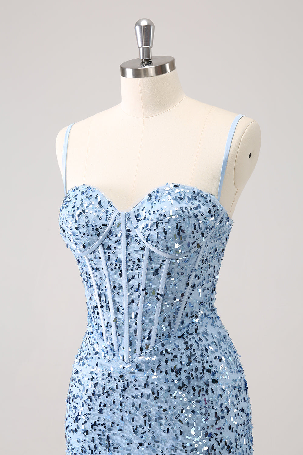 Sparkly Blue Tight Sequins Spaghetti stropper Homecoming Dress