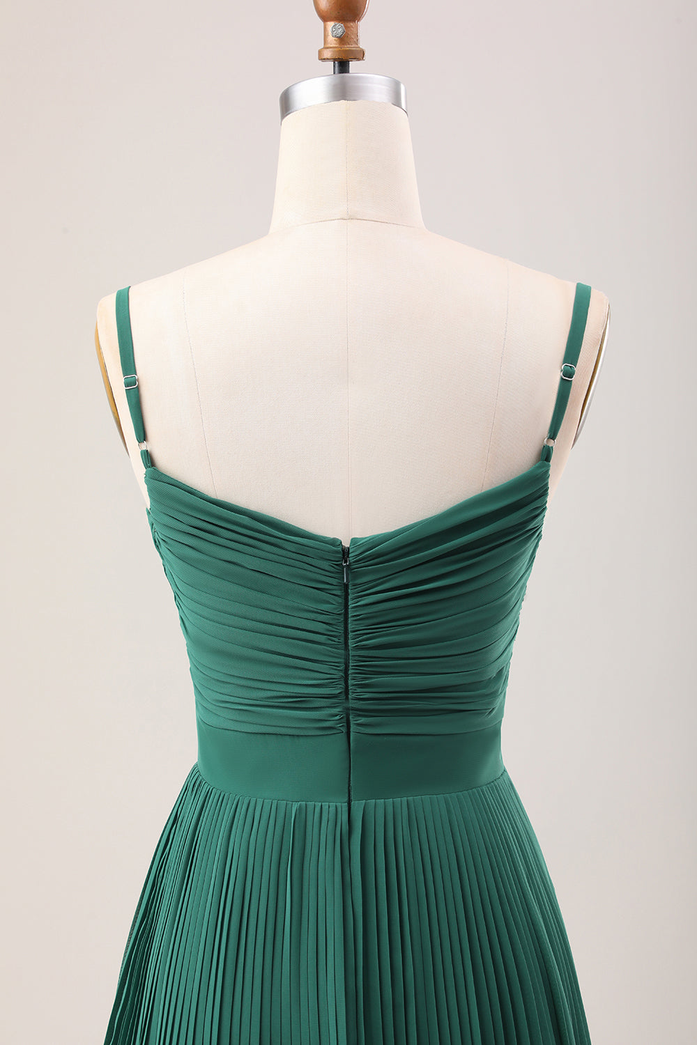 Dark Green A Line Spaghetti stropper Long Chiffon brudepike kjole