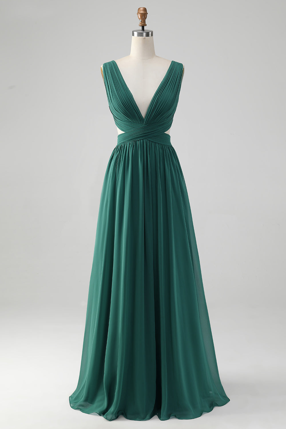 Dark Green A Line Chiffon Long brudepike kjole med blonder opp tilbake
