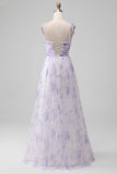 Lavendel Flower A Line Spaghetti stropper Long brudepike kjole med Slit