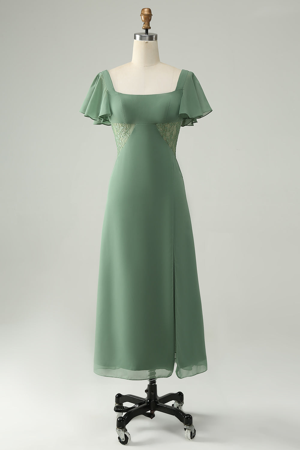 En linje Eucalyptus Square Neck Chiffon brudepike kjole med Slit