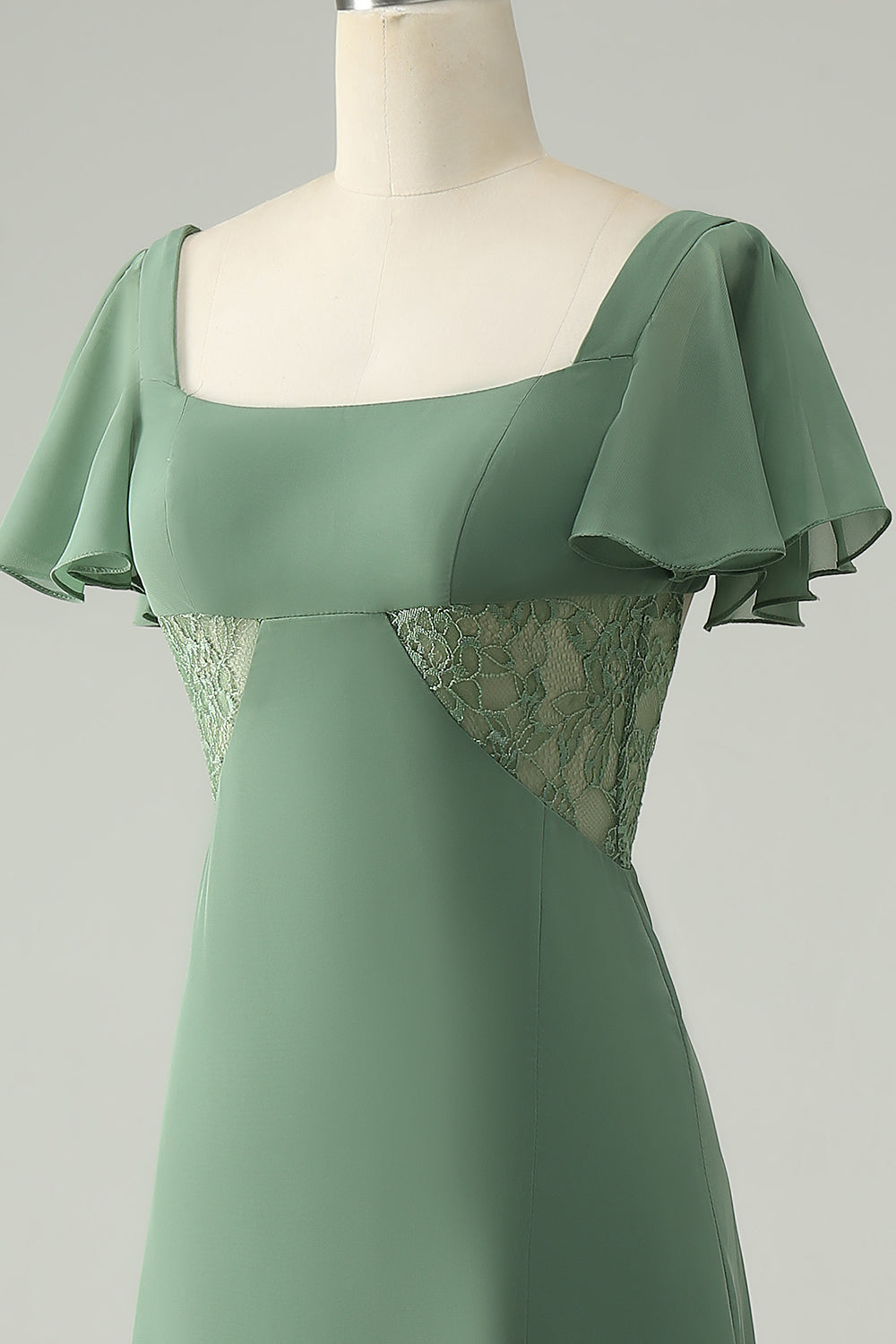 En linje Eucalyptus Square Neck Chiffon brudepike kjole med Slit