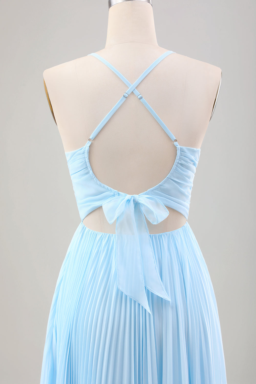 Sky Blue A Line Plissert Chiffon Bryllup Guest Dress