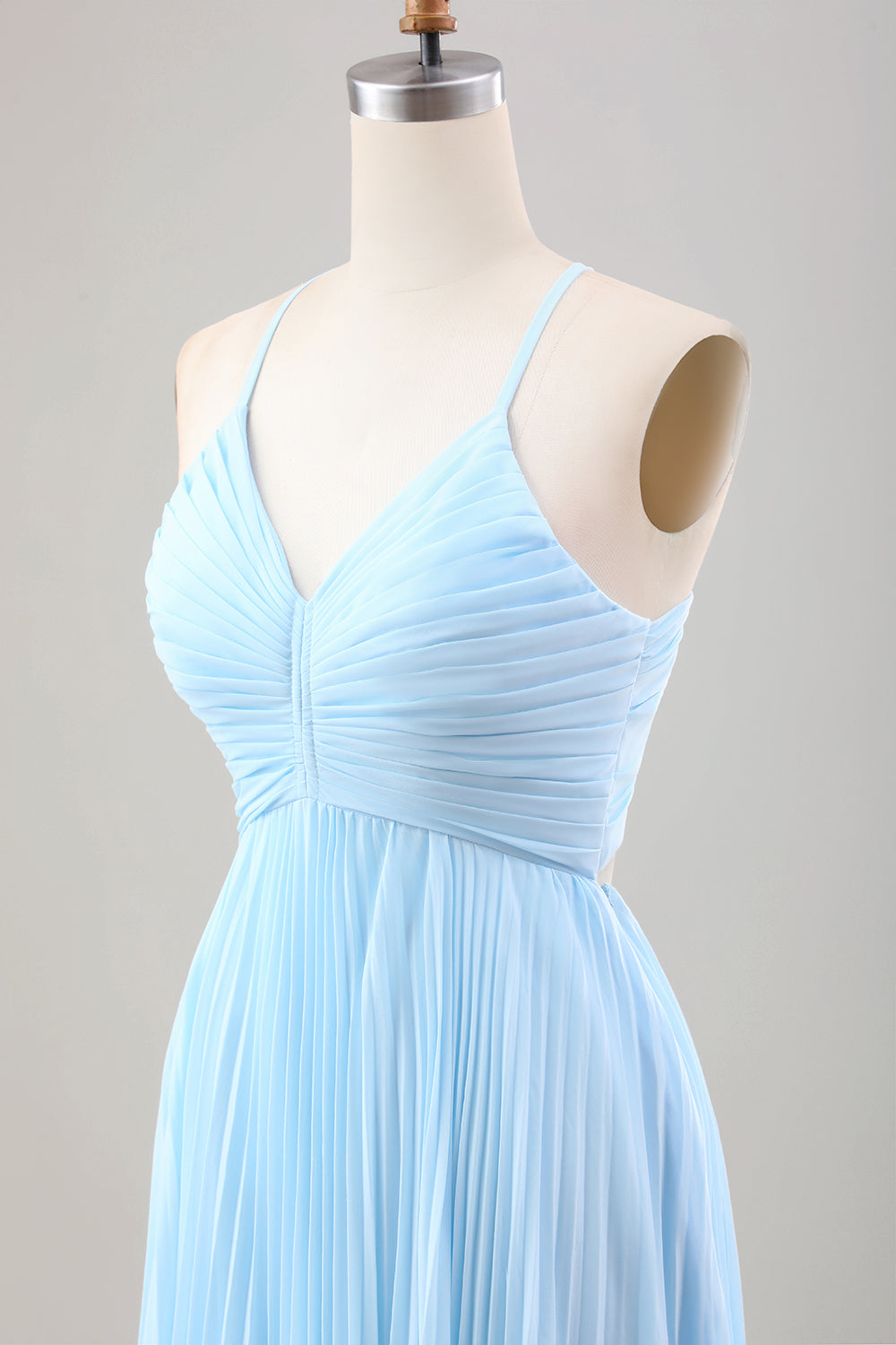 Sky Blue A Line Plissert Chiffon Bryllup Guest Dress