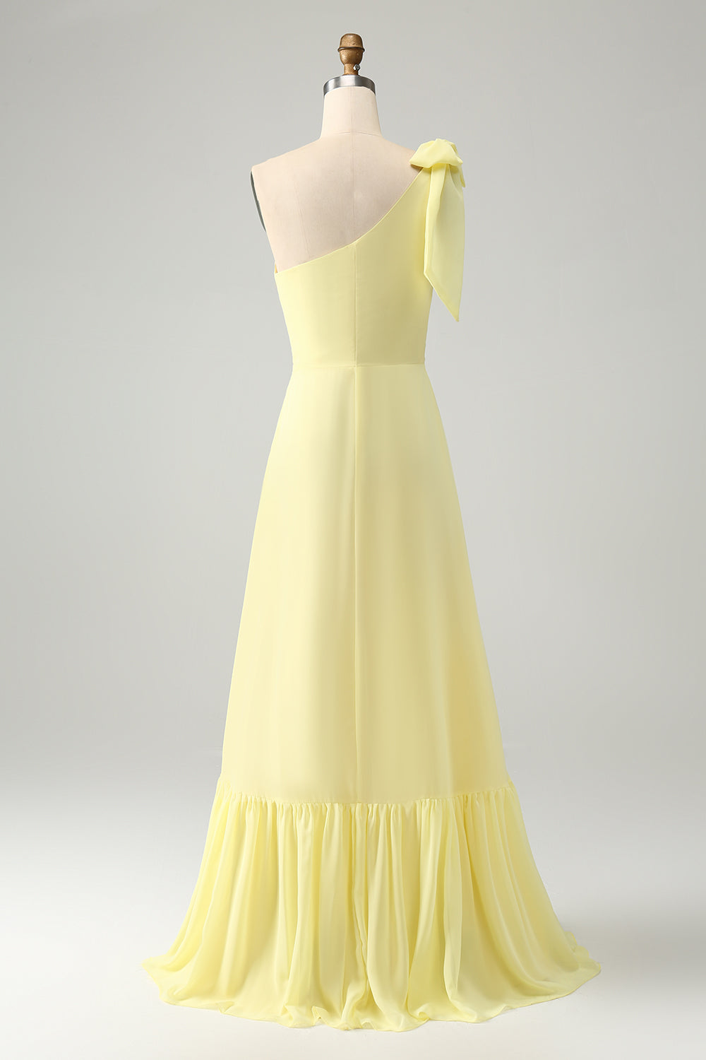 A Line One Shoulder Yellow Long Wedding Guest Dress med Slit