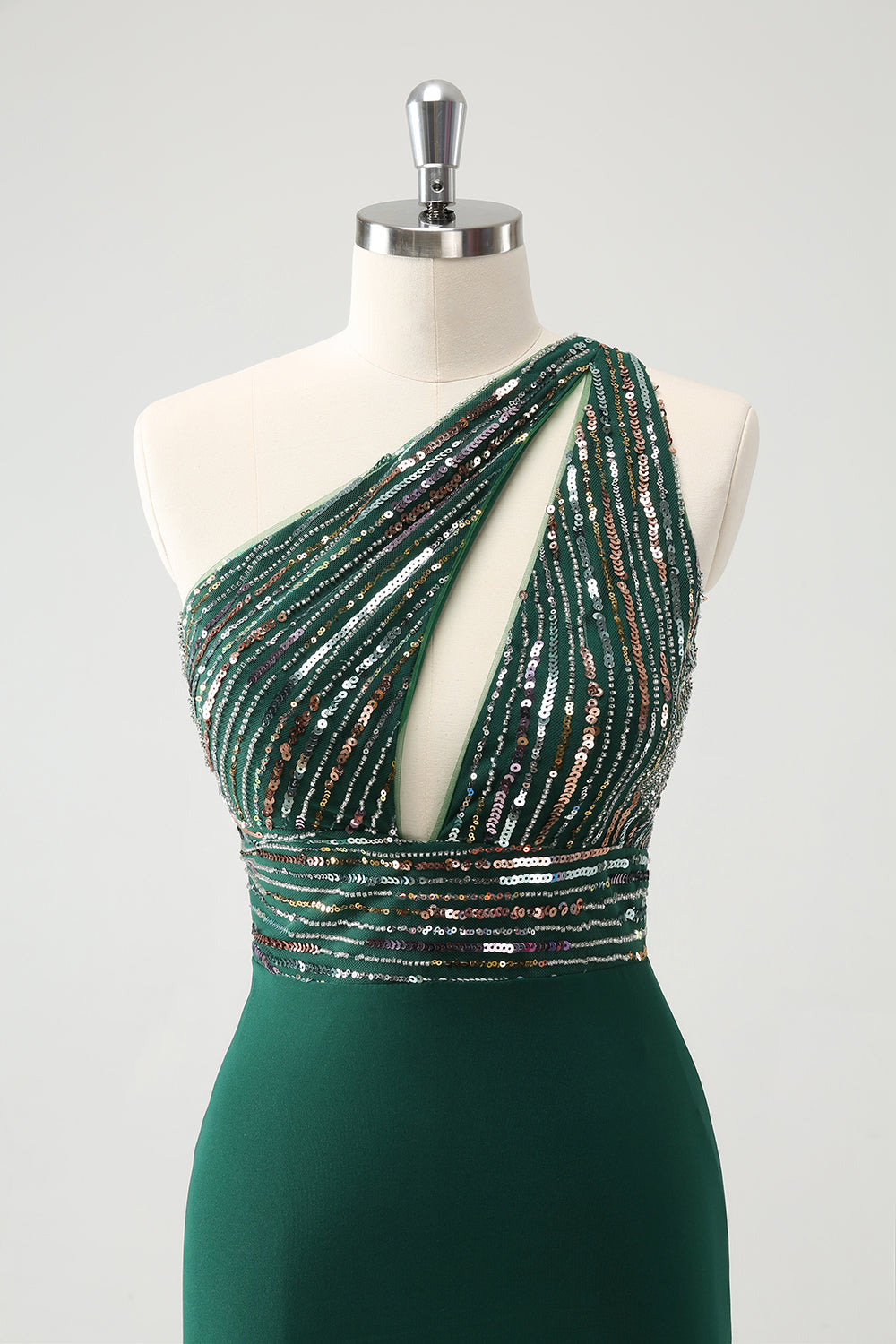 Glitter Mørkegrønn Stram En skulder Cut-Out Homecoming Dress