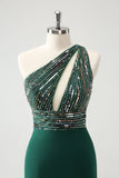 Glitter Mørkegrønn Stram En skulder Cut-Out Homecoming Dress