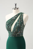 Glitter Mørkegrønn Stram En skulder Cut-Out Homecoming Dress