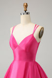 Fuchsia A Line Spaghetti stropper Ryggløs Kort søt Homecoming Dress