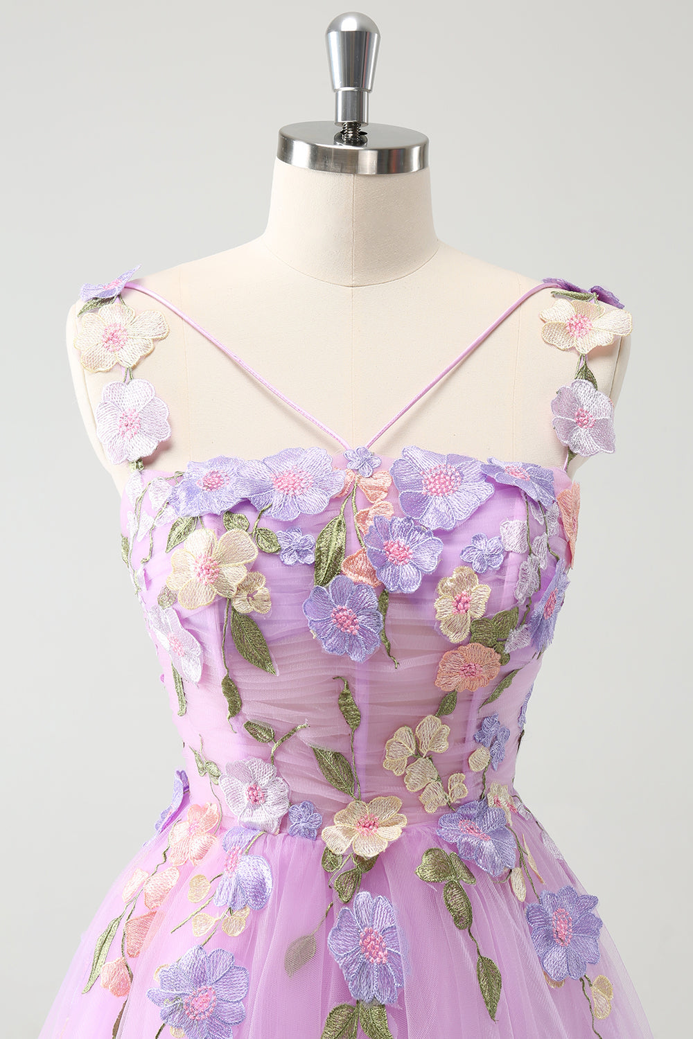 Lilla A Line Halter Blomster Tyll Kort Homecoming Dress