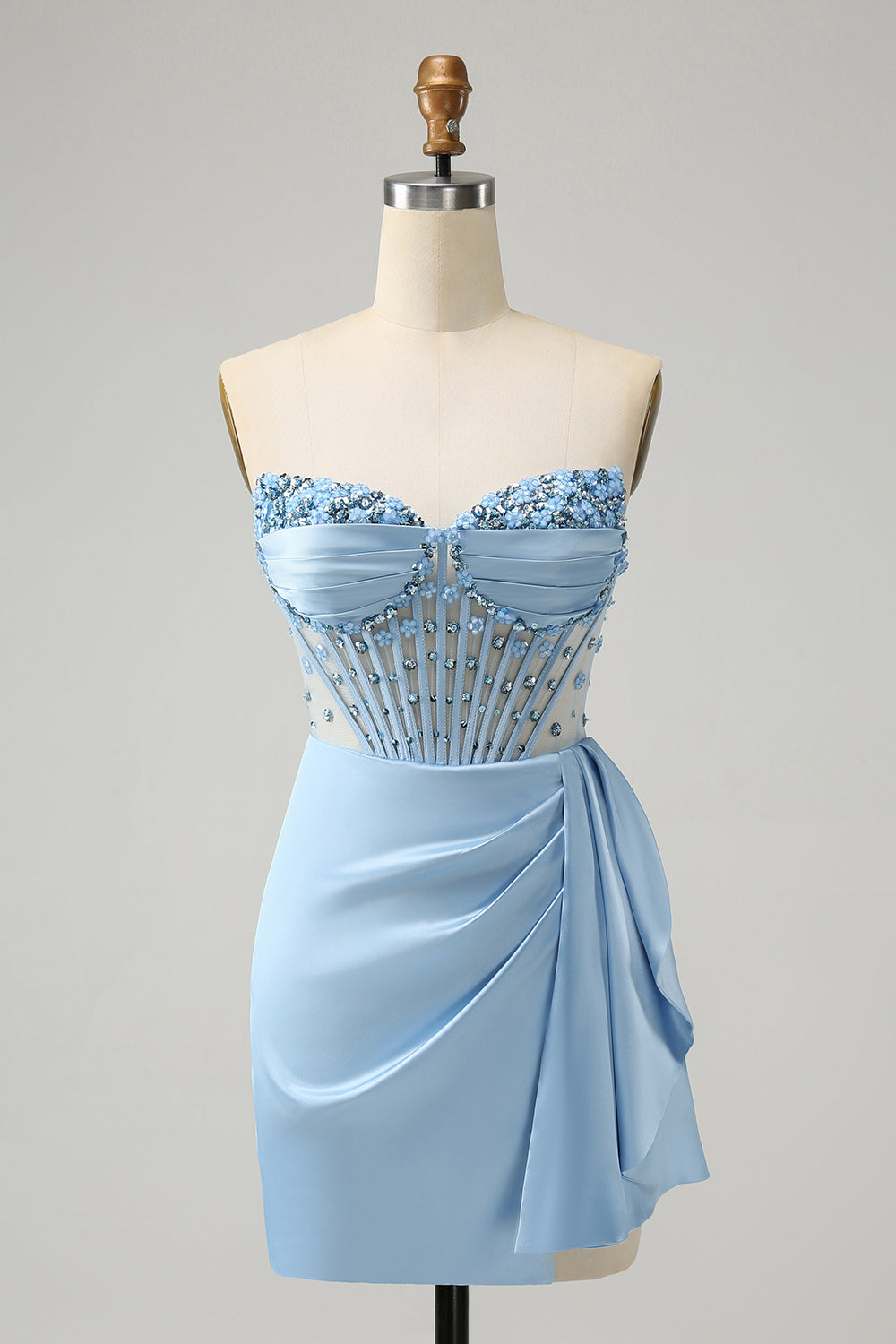 Sparkly Blue Bodycon Sweetheart Corset Homecoming kjole med perler