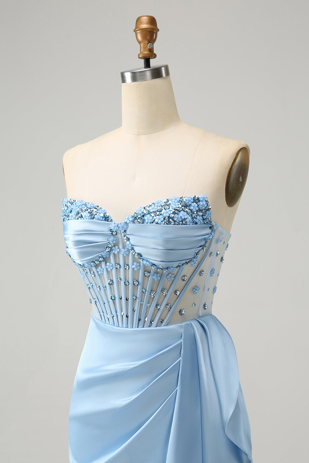 Sparkly Blue Bodycon Sweetheart Corset Homecoming kjole med perler