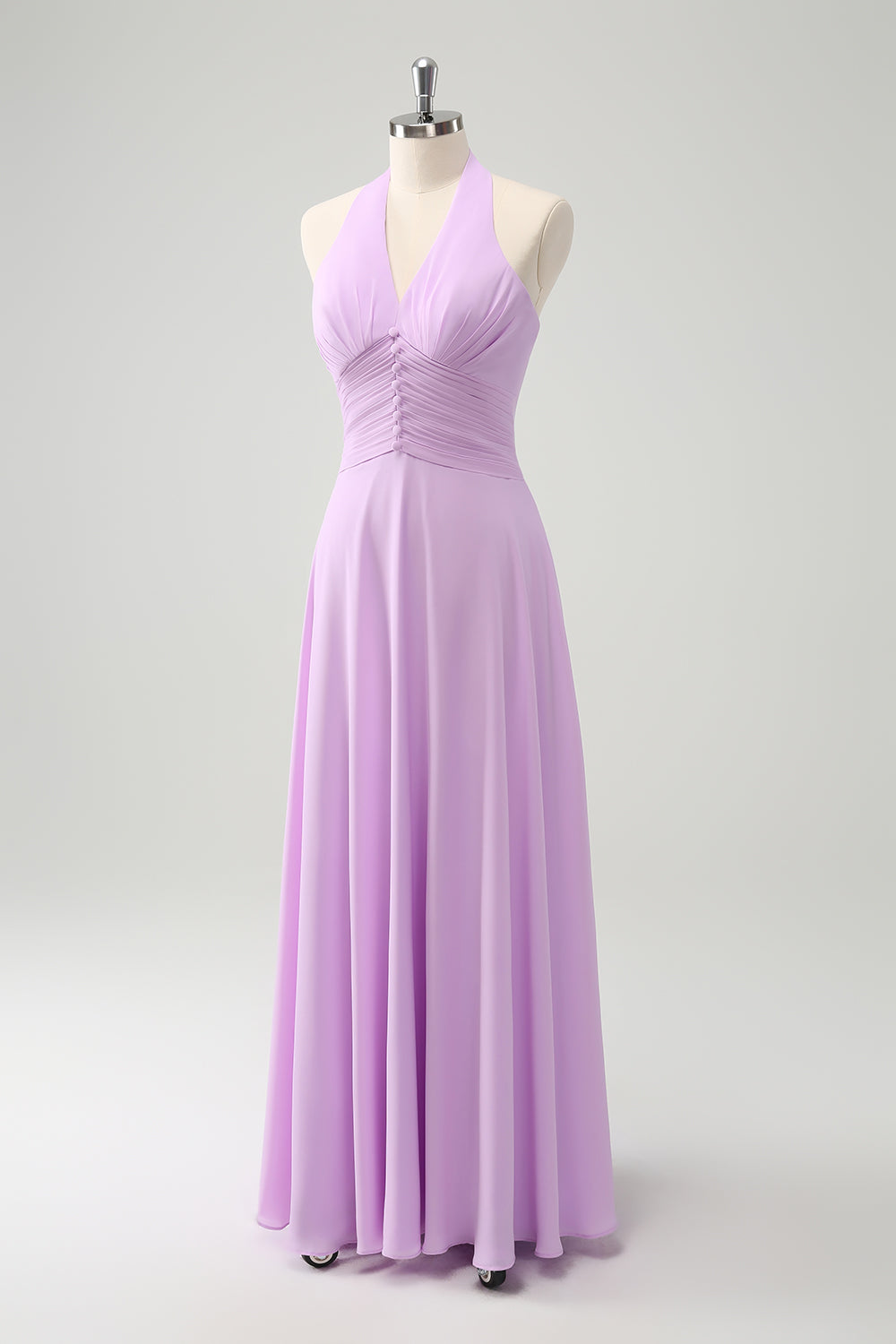 Lilla A Line Halter Chiffon Lang ryggløs brudepike kjole