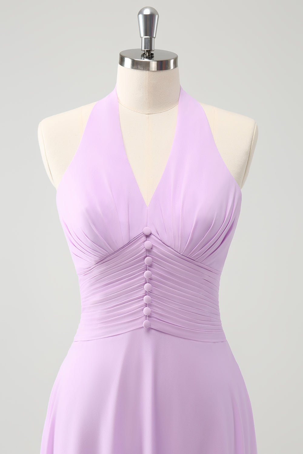Lilla A Line Halter Chiffon Lang ryggløs brudepike kjole
