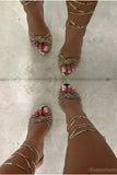 Sparkly Silver Beaded Ankel-stropper Stiletto hæler Sandaler
