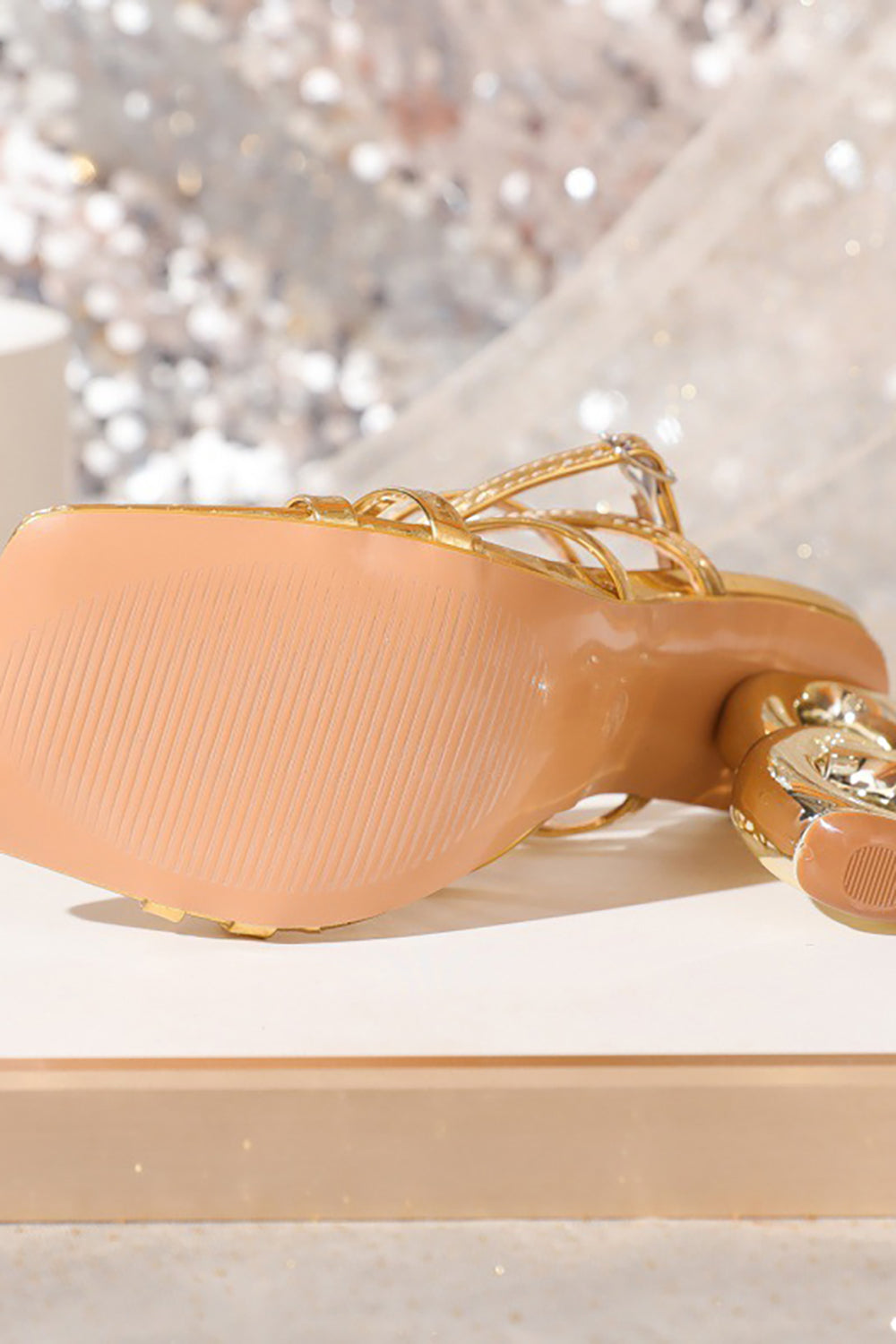 Glitter Golden High Heels Prom Sandaler