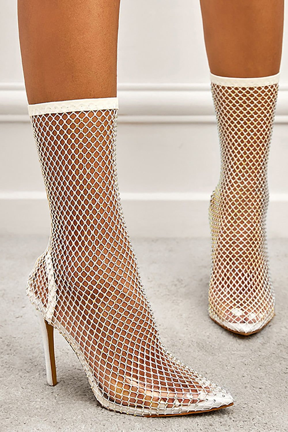 Sparkly Black Pointed Toe Net Stiletto høye hæler