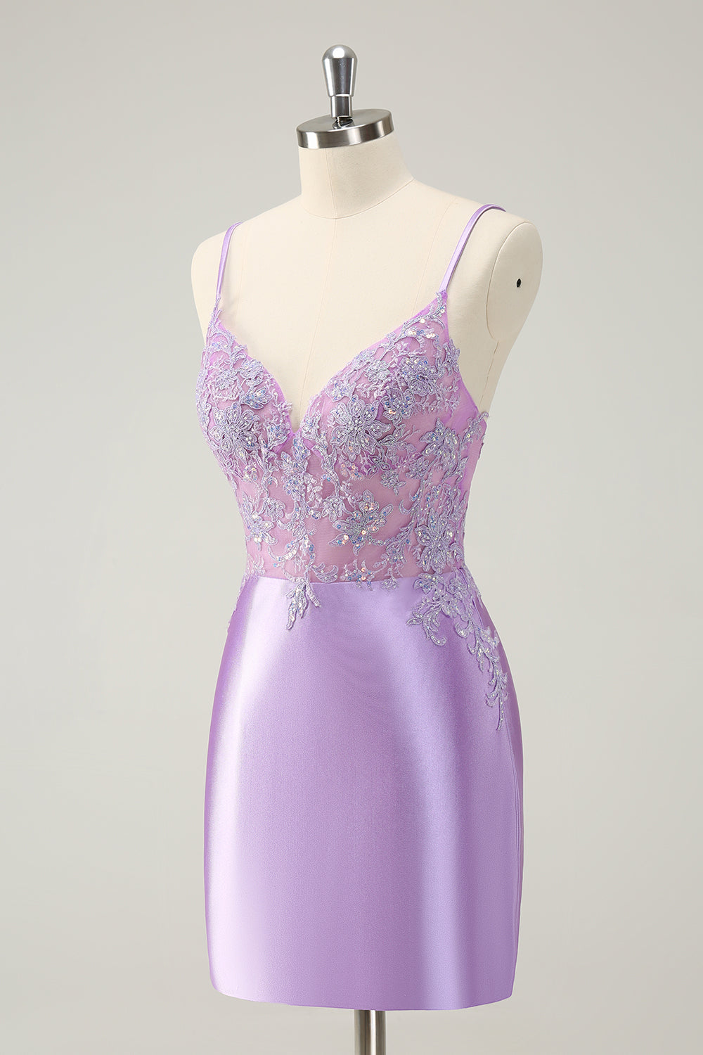 Sparkly Bodycon Lilac Spaghetti stropper Homecoming kjole med paljetter