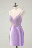 Sparkly Bodycon Lilac Spaghetti stropper Homecoming kjole med paljetter
